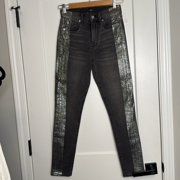 7 for All Mankind High Waist Metallic Stripe Skinny Jean - 24‎ - Picture 3 of 9